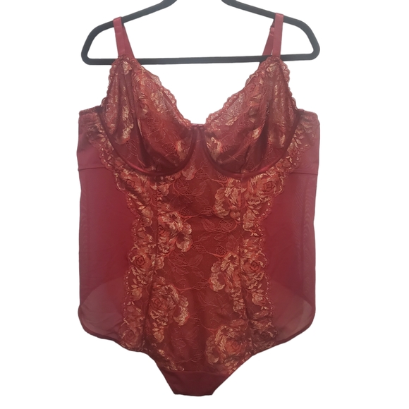 Torrid Bodysuit Womens 3X Curve Red Lingerie Lace Accent Thong Snap Bottom - Picture 2 of 7